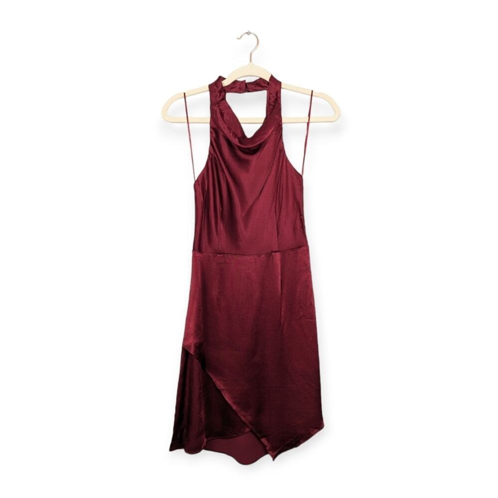 Socialite Red Satin Cowl Neck Halter Asymmetrical Mini Dress Size S